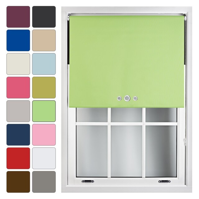 FURNISHED Blackout Roller Blinds with Triple Round Eyelets Cut to Size Easy Fit Window Shade Green Lime (W) 90cm x (L) 165cm