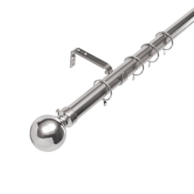 Lister Cartwright 28mm Chrome Fixed Metal Curtain Pole Set Rings with Cage Finial Easy fit (200 cm)