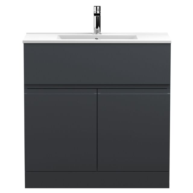 Balterley Mavesyn Contemporary 2 Door 1 Drawer Floor Standing Vanity Unit with Minimalist Basin, Dark Grey, 800mm
