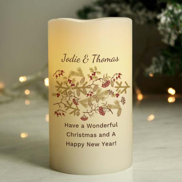 Personalised Christmas Floral LED Candle White