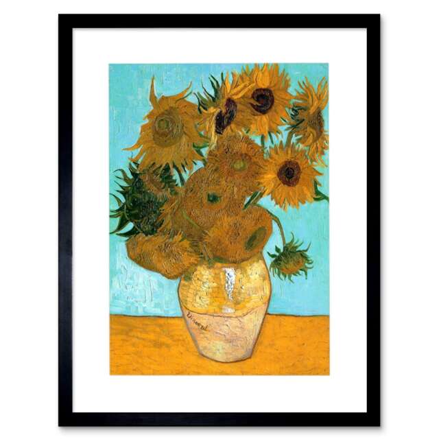 Vincent Van Gogh Still Life Vase Twelve Sunflowers Old Framed Wall Art Print