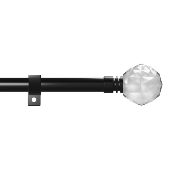 Metal Eyelet Extendable Curtain Pole, Crystal Finials 70-120cm Black Painted Black