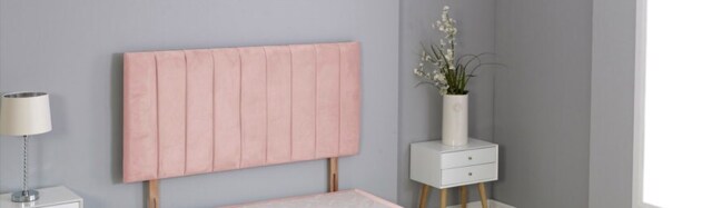 "Pink Plush Velvet 9 Panel Headboard Pink 2FT6 Small Single 26""inch Headboard"