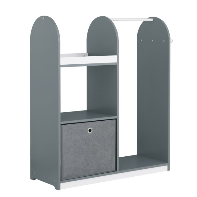 SoBuy Kids Wardrobe with Hanging Rail, Storage Box & 3 Hooks, Dark Gray/White, 38.2x13.8x42.5 inches, 21.5 kg - KMB40-HG