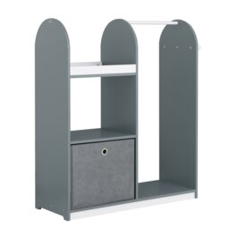 SoBuy Kids Wardrobe with Hanging Rail, Storage Box & 3 Hooks, Dark Gray/White, 38.2x13.8x42.5 inches, 21.5 kg - KMB40-HG