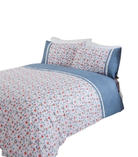 Penelope Floral Polycotton Duvet Cover Set with Pillowcase Blue King 1