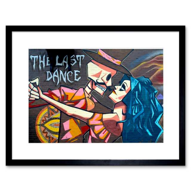 "Graffiti The Last Dance Death Skeleton 9x7"" Black Framed Wall Art Print"