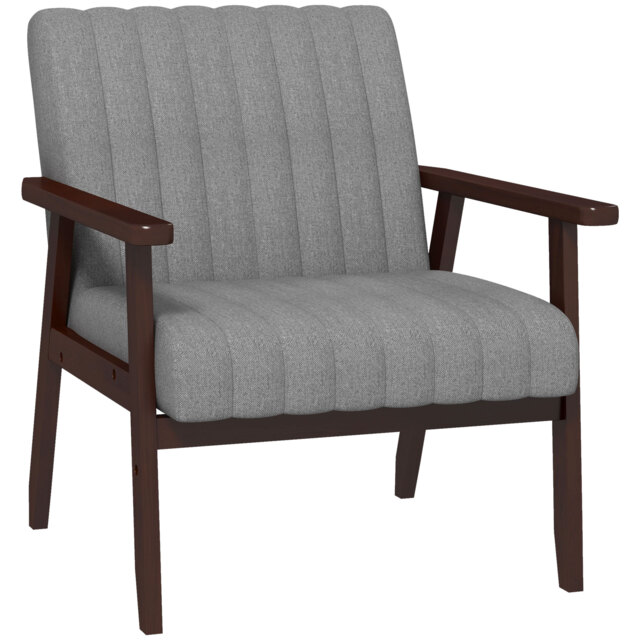HOMCOM Fabric Accent Chair, Modern Tufted Armchair for Bedroom, Living Room, Upholstered Lounge Chair with Wood Legs, Grey