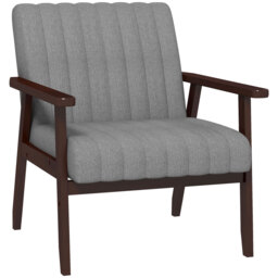 HOMCOM Fabric Accent Chair, Modern Tufted Armchair for Bedroom, Living Room, Upholstered Lounge Chair with Wood Legs, Grey