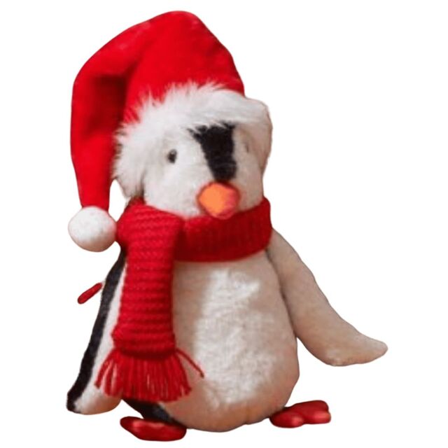22cm Soft Cuddly Puppa Penguin Christmas Decoration with Santa Hat