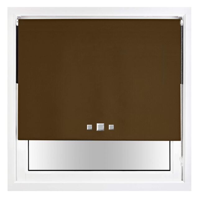 FURNISHED Blackout Roller Blind with Triple Square Eyelets Easy Fit Window Shade Brown Brown (W) 120cm x (L) 210cm