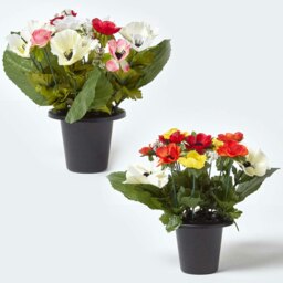 Homescapes Set of 2 Pink, Orange & Red Anemone Artificial Flowers in Grave Vases