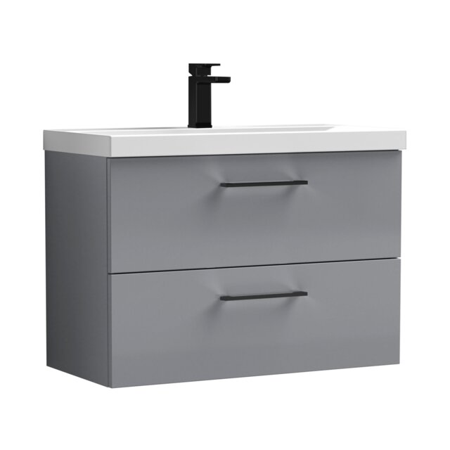 Balterley Wall Hung Bathroom 2 Drawer Vanity Unit and 1 Tap Hole Ceramic Basin, with Handles Grey