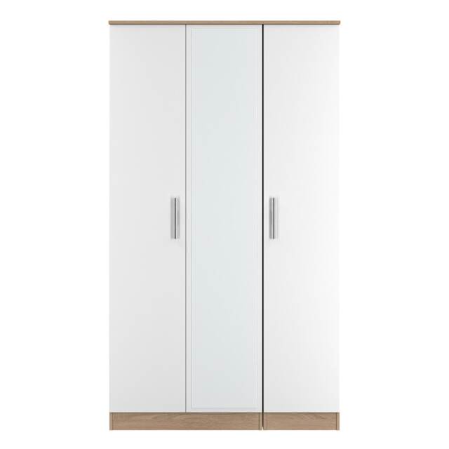 Trent Tall Triple Mirrored Wardrobe in White Matt & Black Matt (Ready Assembled) White White Matt & Black Matt