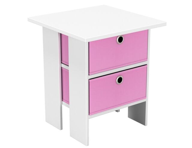2-Tier 2- Drawer Wooden Side Table White White & Pink 1