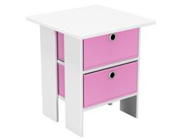 2-Tier 2- Drawer Wooden Side Table White White & Pink 1