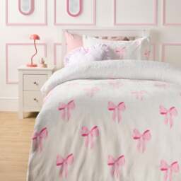 OHS Bows Fleece Bedding Set Winter Duvet Cover with Pillowcase White Double