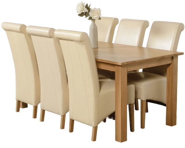 Oslo 180 x 90 cm Large Oak Dining Table and 6 Montana Leather Chairs Cream Cream