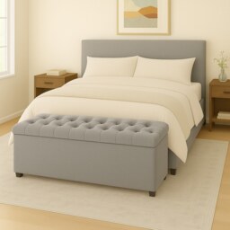 150cm Chesterfield Plush Velvet Silver Upholstered Storage Ottoman Bench - Deep Tufted Lid & Wooden Leg