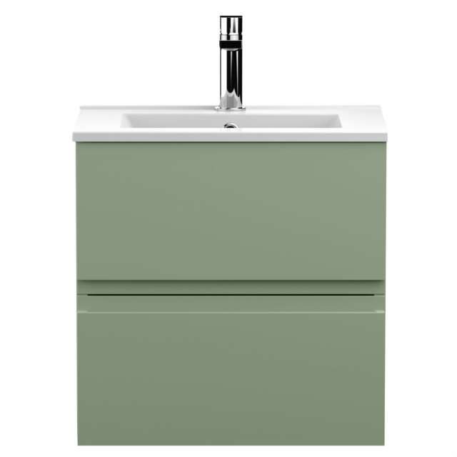 Balterley Mavesyn Contemporary 2 Drawer Wall Hung Vanity Unit with Minimalist Basin, Satin Green, 500mm