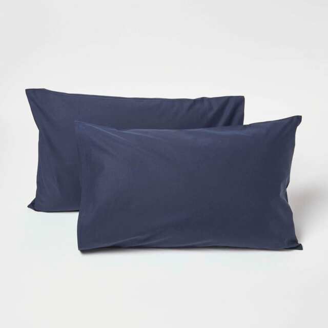 Homescapes Navy Cotton Kids Pillowcases 40 x 60 cm 200 Thread Count - 2 Pack Blue