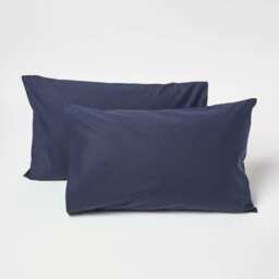 Homescapes Navy Cotton Kids Pillowcases 40 x 60 cm 200 Thread Count - 2 Pack Blue