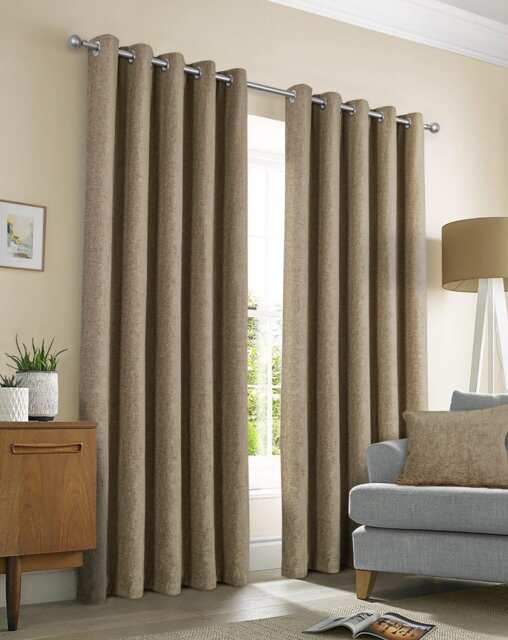 Amberley - Thermal Interlined Chenille Curtains - Eyelet - 100% Polyester (Earth, 66'' x 72'' - 168cm x 183cm (Pair)) Brown Brown