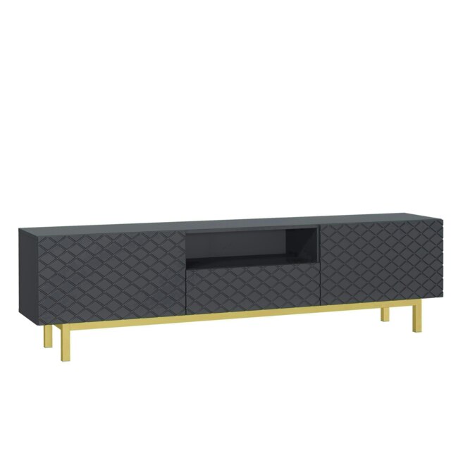 Grey TV Unit 180cm Diamond Fronts Gold Legs Modern Media Cabinet Grey One Size 1