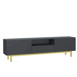 Grey TV Unit 180cm Diamond Fronts Gold Legs Modern Media Cabinet Grey One Size 1