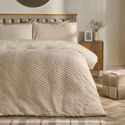 OHS Luxury Waffle Textured Fleece Duvet Cover and Pillowcase Bedding Set Cream Cream Double