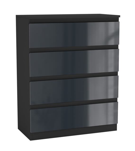 Gloss 4 Drawer Chest No Handle Storage Cabinet Black Black Carcass & Gloss Grey Drawers 1