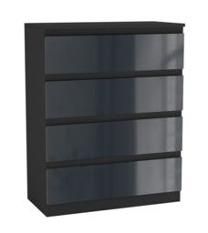 Gloss 4 Drawer Chest No Handle Storage Cabinet Black Black Carcass & Gloss Grey Drawers 1