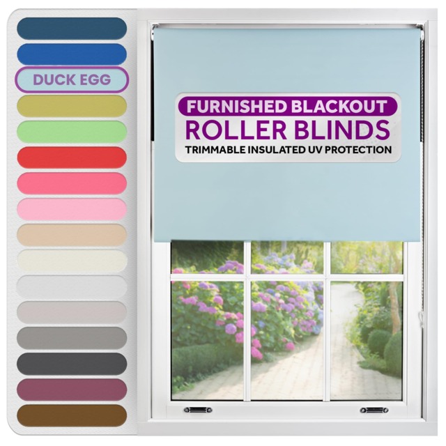 Blackout Roller Blind 155cm Wide x 210cm Long Blue Duck Egg Blue