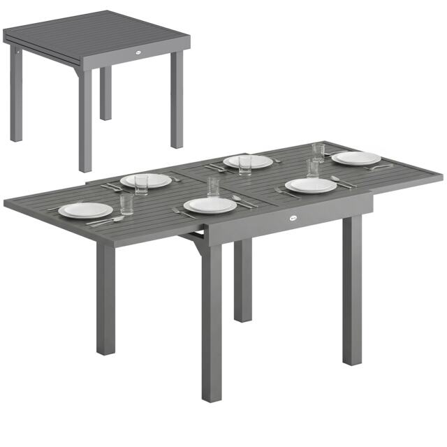 Outsunny Extending Garden Table for 4-8, Aluminium Outdoor Table, Dark Grey Grey Dark Grey 180L x 90W x 75H cm (expanded), 90L x 90W x 75H cm (unexpanded)