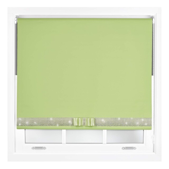 FURNISHED Blackout Roller Blinds with Diamante Trim and Bow Cut to Size Green Lime (W) 90cm x (L) 210cm