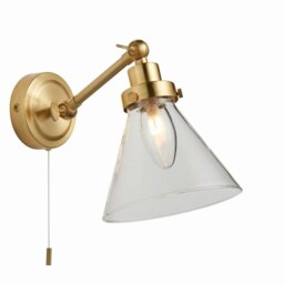 Faraday Bathroom Adjustable Dome Wall Light with Pull Cord Satin Brass Glass Shade