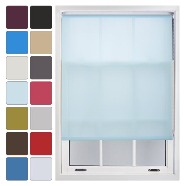 FURNISHED Daylight Sheer Roller Window Blinds Made to Measure Blue Duck Egg Blue (W) 90cm x (L) 165cm