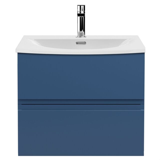 Balterley Mavesyn Contemporary 2 Drawer Wall Hung Vanity Unit with Curved Basin, Dark Blue, 600mm