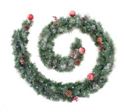 Best Artificial Christmas 9ft Lightly Frosted Red Garland with 80 bright white battery lights