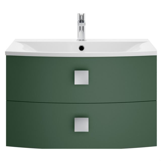 Balterley Gentleshaw Contemporary 2 Drawer Wall Hung Vanity Unit with Curved Basin, Hunter Green, 700mm