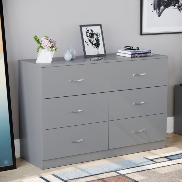 Vida Designs Riano 6 Drawer Chest of Drawers Bedroom Storage, Grey