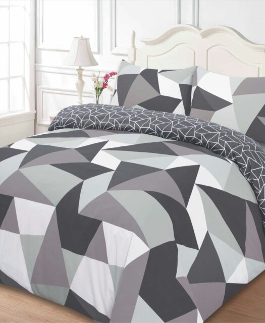 OHS Geometric Shapes Reversible Polycotton Duvet Cover and Pillowcase Set, Double - Multi
