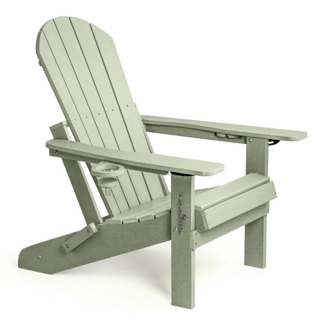 Vonhaus Westport Sage Green Folding Adirondack Garden Chair HDPE with Reclining Backrest