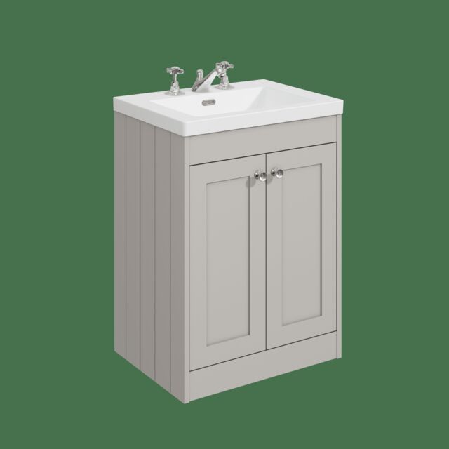 Balterley Floor Standing 2 Door Unit with Minimalist Basin 3 Tap Hole Grey 800 x 600 x 453mm