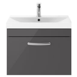 Balterley Millwich Contemporary 1 Drawer Wall Hung Vanity Unit with Thin Edge Basin, Gloss Grey, 600mm