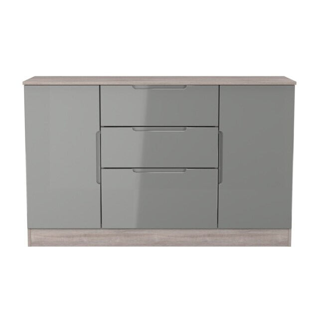 Lucca 2 Door 3 Drawer Sideboard in Grey Gloss & Grey Oak (Ready Assembled) Grey Grey Gloss & Grey Oak