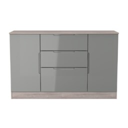 Lucca 2 Door 3 Drawer Sideboard in Grey Gloss & Grey Oak (Ready Assembled) Grey Grey Gloss & Grey Oak