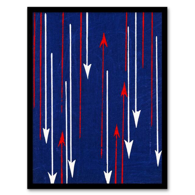Furuya Korin Framed Wall Art Print Red Blue Arrows Textile Pattern Home Décor