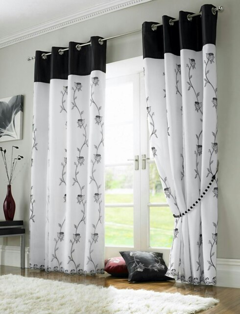 Tahiti Eyelet Curtains - Black - 142cm x 229cm