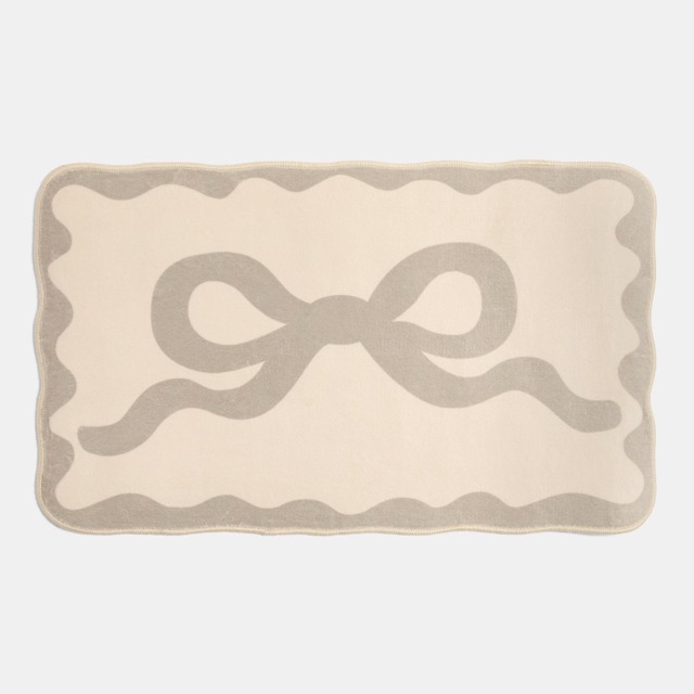 OHS Bow Velvet Bath Mat Soft Absorbent Shower Rug Brown Natural
